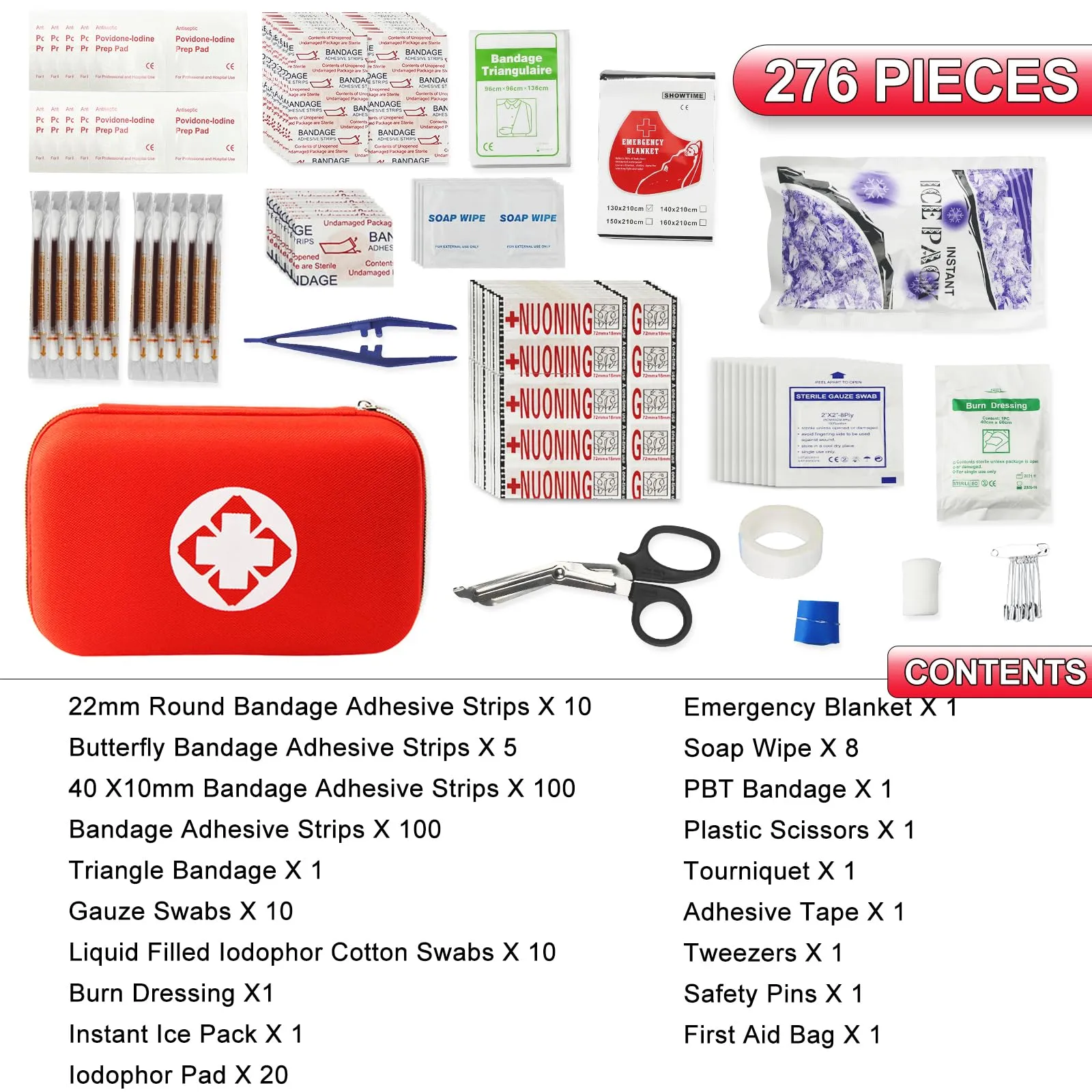 276PCS First Aid Kit Home Car Camping Hiking Emergency Supplies Small Compact Lovely Bag for School Outdoor, Basic Outdoor Essentials Survival Kit for Travel AMORNING 276Pcs