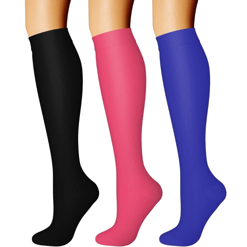 3 Pack High Compression Athletic Socks - Solid Design And Comfort