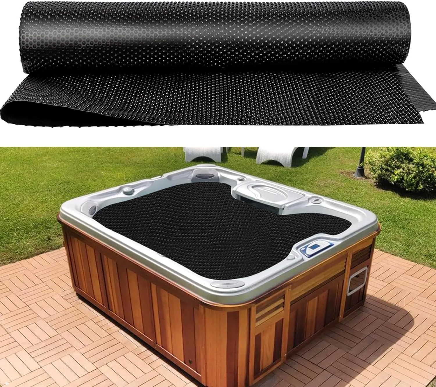 8 x 8 FT Spa and Hot Tub Cover, 16Mil Square Hot Tub Thermal Blanket, Insulation Solar Blanket Bubble Cover for Energy Efficiency & Safety