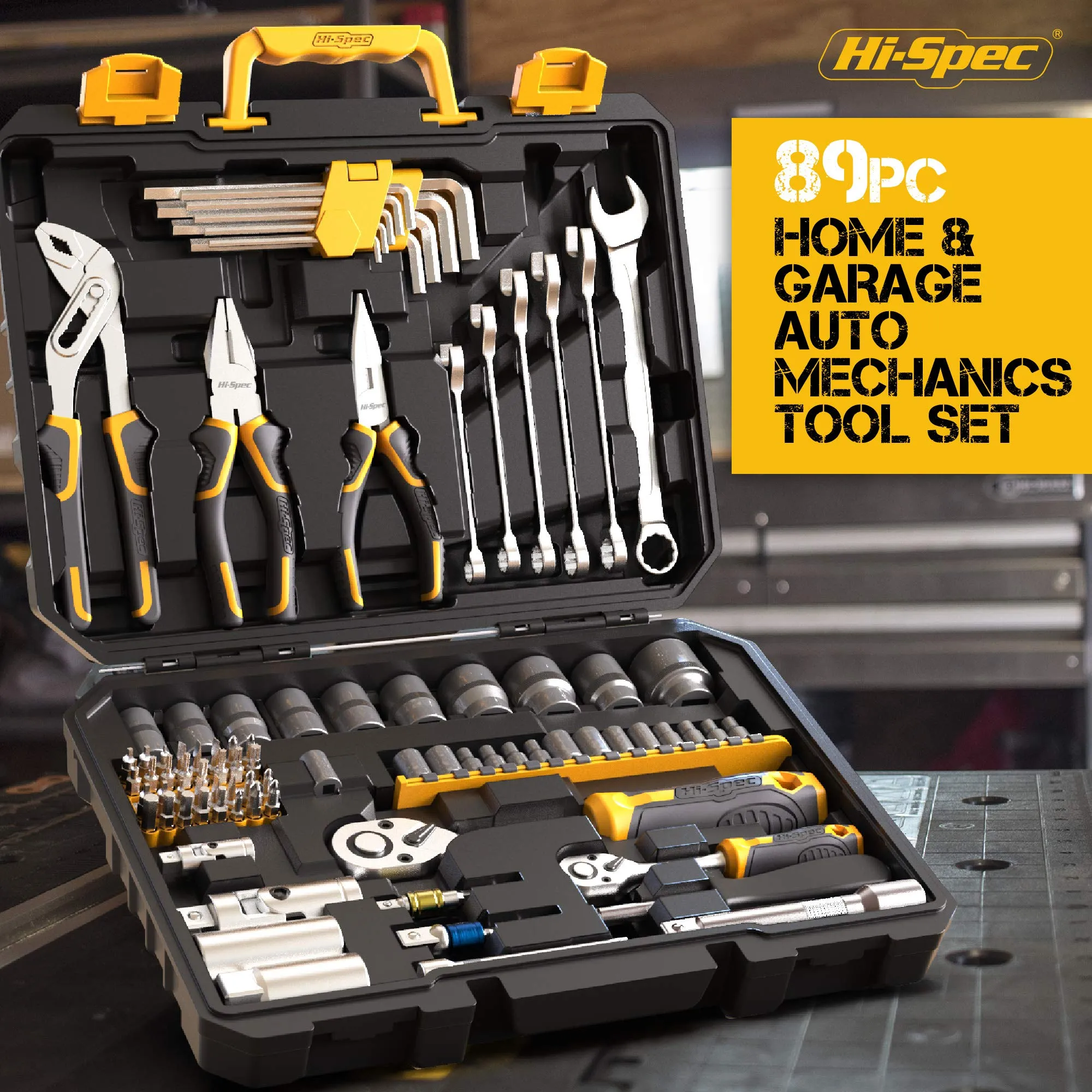 89pc Auto, Garage and Home Mechanics DIY Tool Kit Set. Comprehensive Hand Tools for Car and Motorcycle Repairs