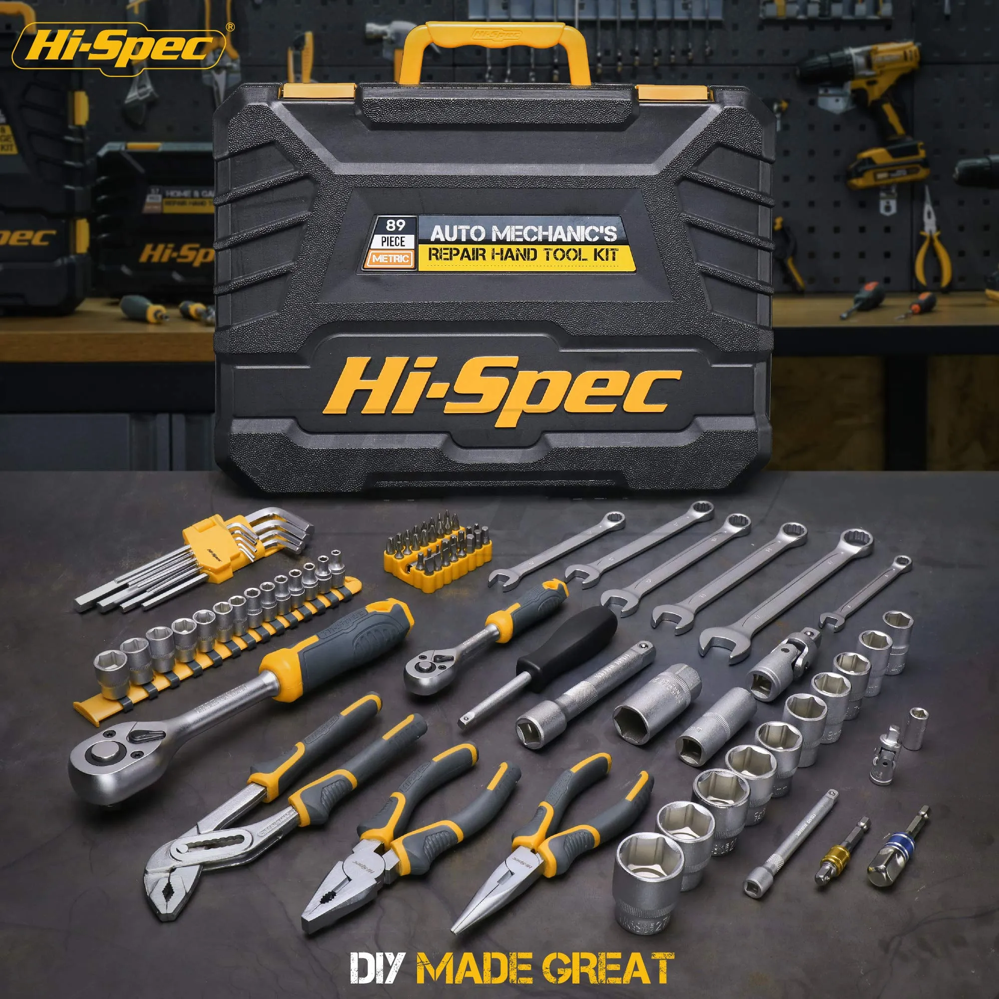 89pc Auto, Garage and Home Mechanics DIY Tool Kit Set. Comprehensive Hand Tools for Car and Motorcycle Repairs
