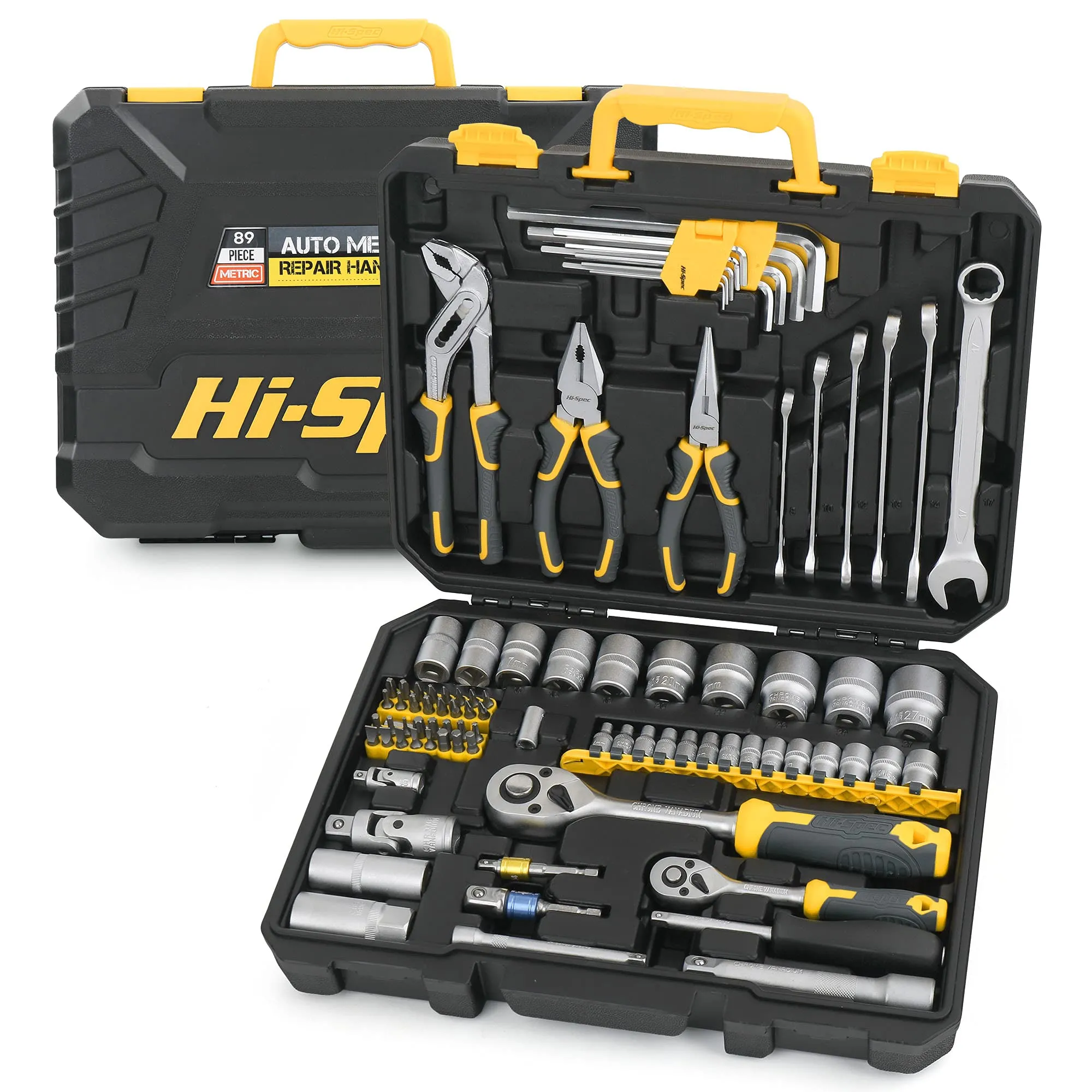 89pc Auto, Garage and Home Mechanics DIY Tool Kit Set. Comprehensive Hand Tools for Car and Motorcycle Repairs