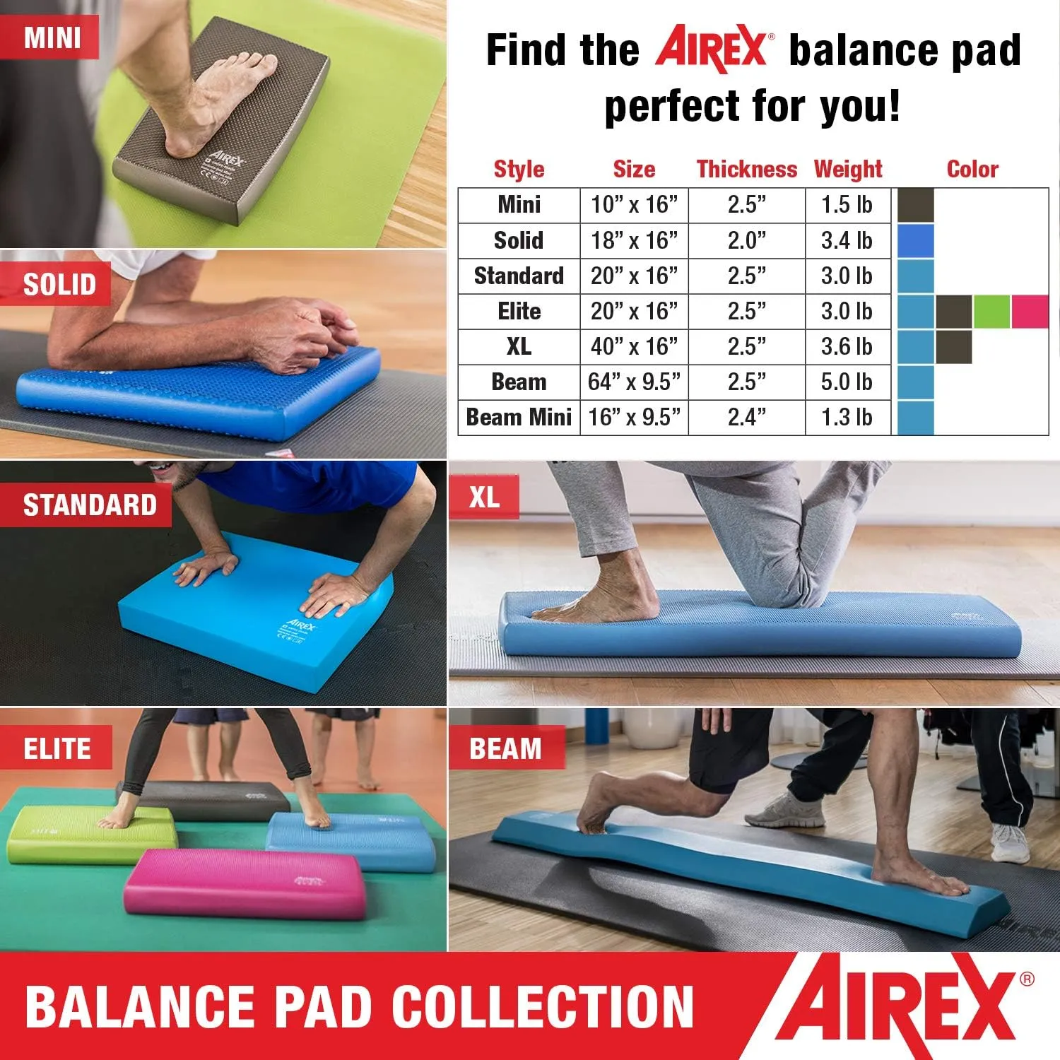 AIREX Balance Pad  Stability Trainer for Balance, Stretching, Physical Therapy, Exercise, Mobility, Rehabilitation and Core Training Non-Slip Closed Cell Foam Premium Balance Pad