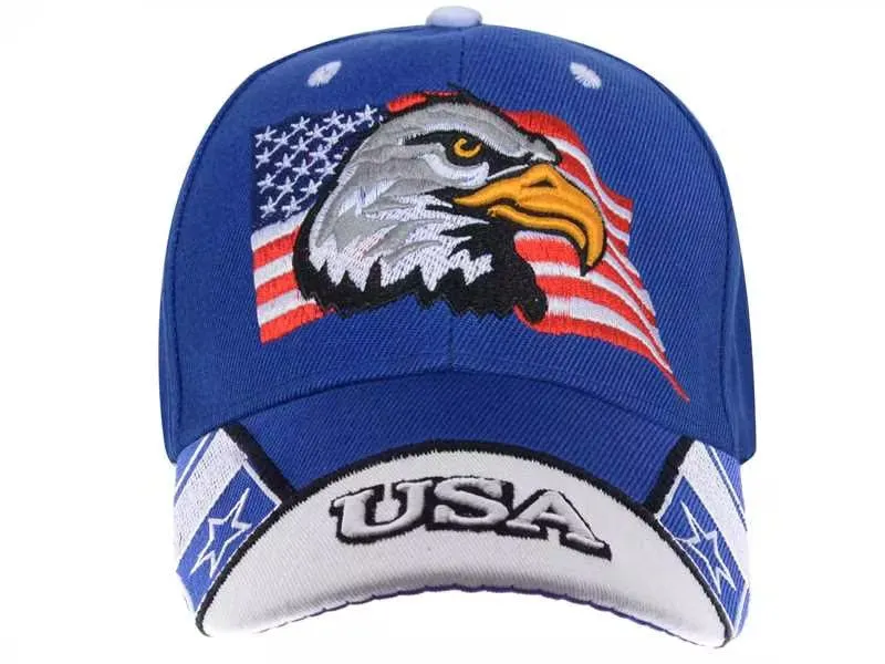 Anna-Kaci USA American Flag Patriotic Eagle Hawk Embossed 3D Adjustable Velcro Baseball Caps Hats