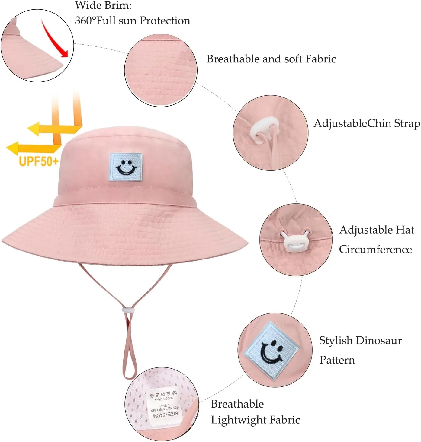 Baby Sun Hat Smiling Face UPF 50  Beach Toddler Bucket Hat for Baby Boys and Girls, Toddler Kids Wide Brim Sun Hats Cap