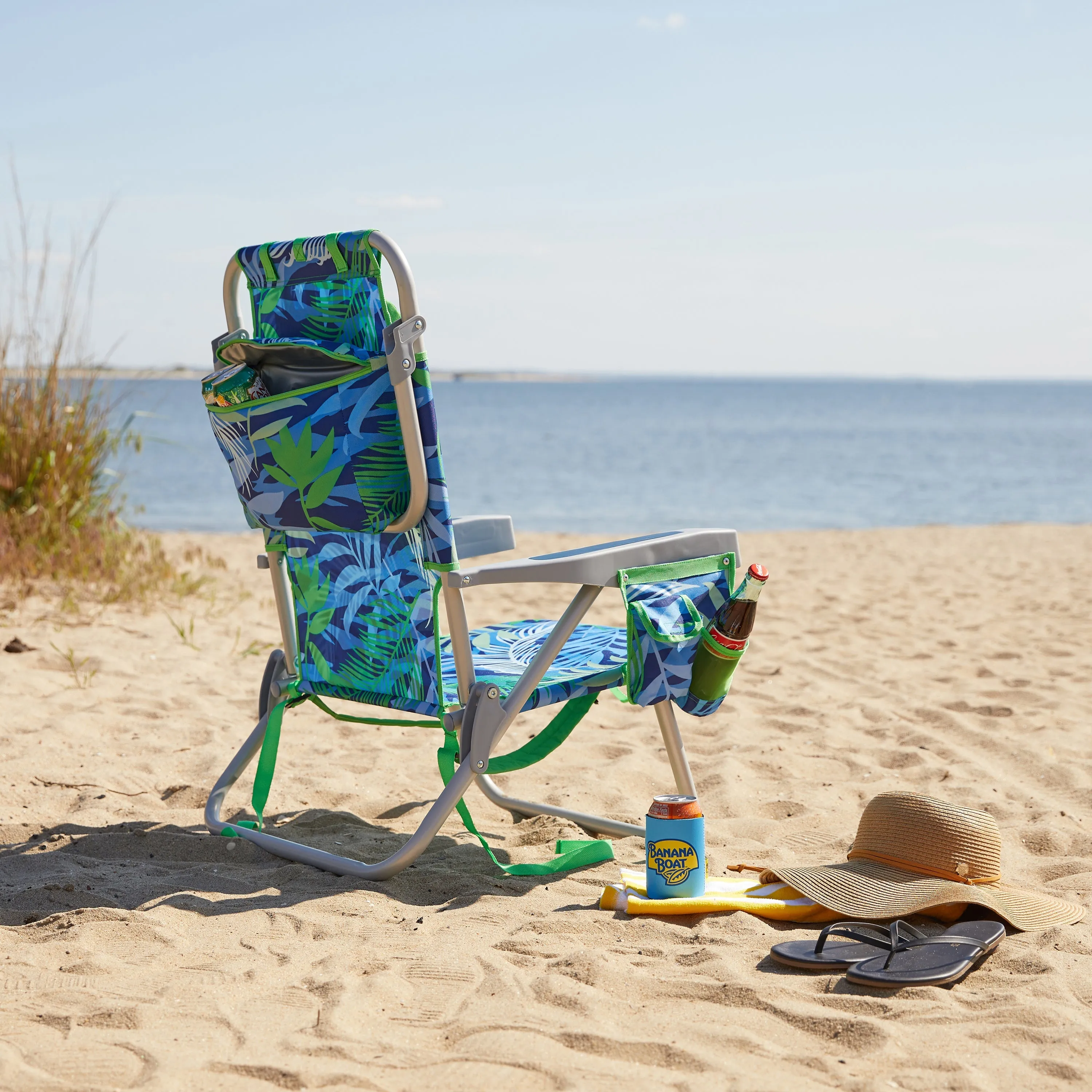 Banana Boat Folding Beach Chair Lightweight Backpack Chairs for Adults 5-Position with Lay Flat Perfect for Outdoor Heavy Duty Beach Chair - 300 Lbs Weight Capacity, Turquoise/Aqua