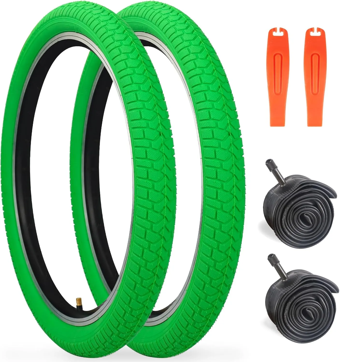 Bike Tire 20 Inch Tires 2 Pack 20 x 2.125 Folding Bead Replacement Tyre with 20 Inch Inner Tubes for 20" Bicycles, MTB, Mountain Bike, BMX