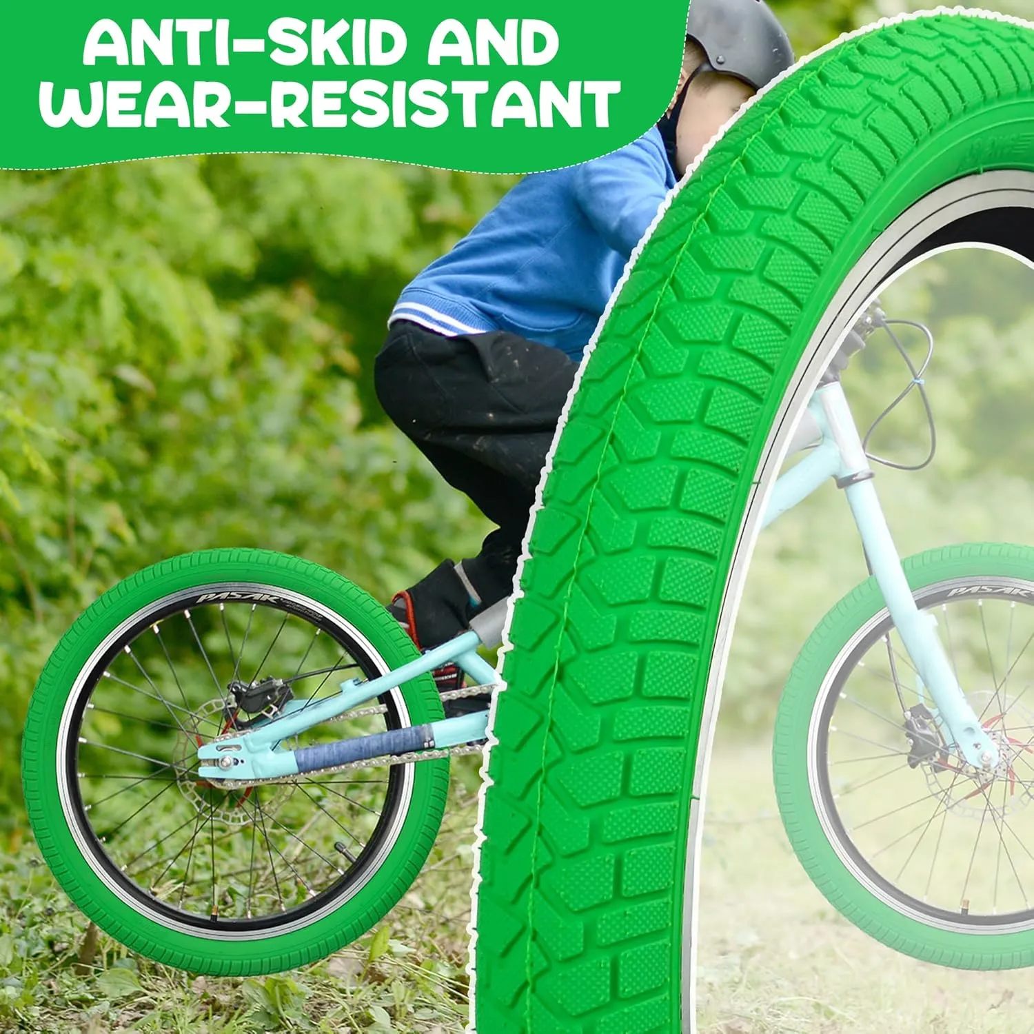 Bike Tire 20 Inch Tires 2 Pack 20 x 2.125 Folding Bead Replacement Tyre with 20 Inch Inner Tubes for 20" Bicycles, MTB, Mountain Bike, BMX