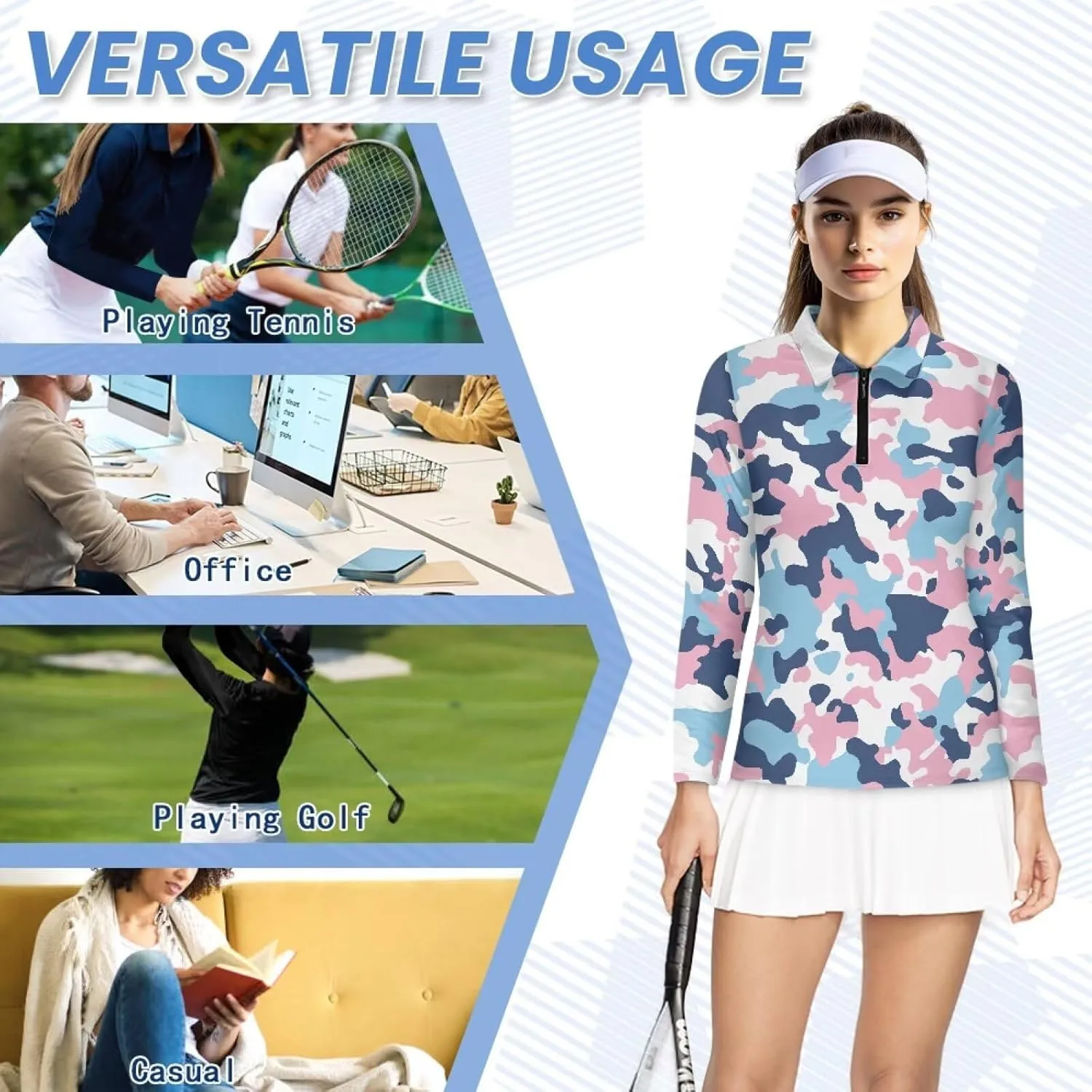 Biyejit Women's Quarter Zip Polo Collared Golf Shirt Moisture Wicking Shirts Slim Fit for Casual Work Tennis Hiking