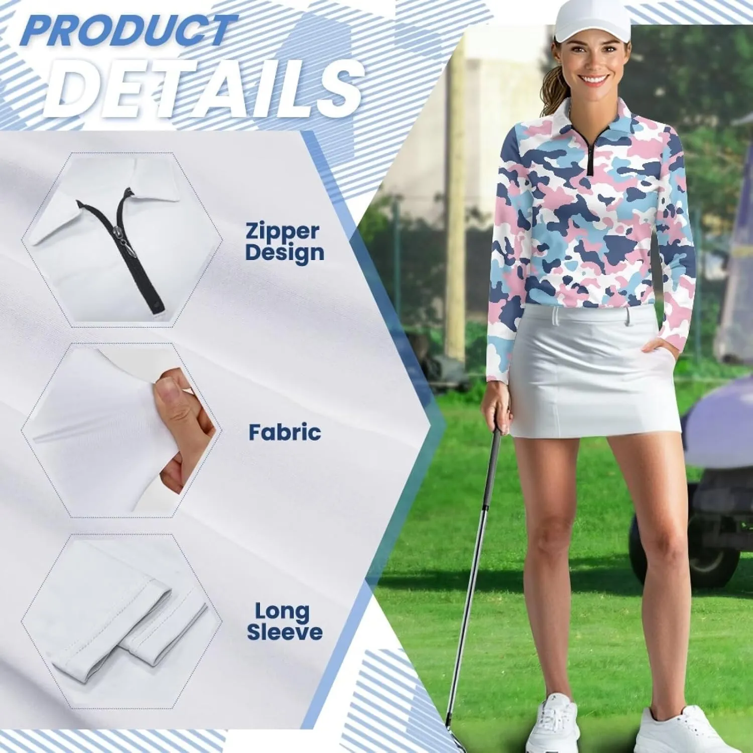 Biyejit Women's Quarter Zip Polo Collared Golf Shirt Moisture Wicking Shirts Slim Fit for Casual Work Tennis Hiking