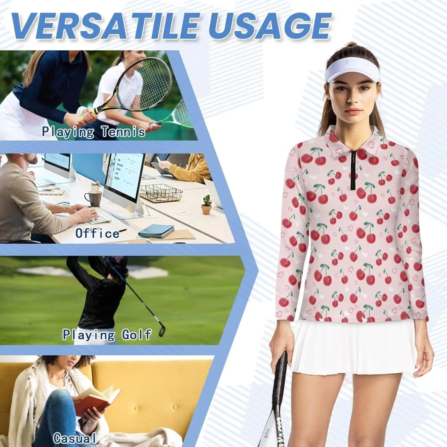 Biyejit Women's Quarter Zip Polo Collared Golf Shirt Moisture Wicking Shirts Slim Fit for Casual Work Tennis Hiking