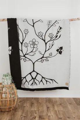 Black and White Woodland Floral Panel Blanket
