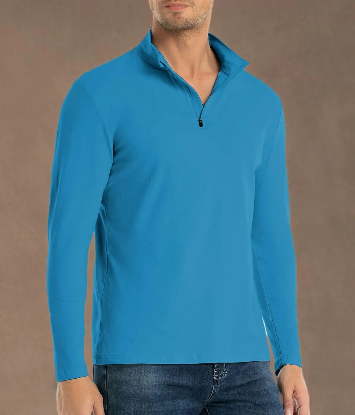 CARWORNIC Men's 1/4 Zip Pullover Long Sleeve Shirt Casual Slim Fit Stretch Cotton Mock Neck Work Golf Shirts