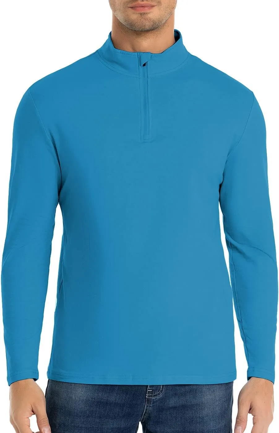 CARWORNIC Men's 1/4 Zip Pullover Long Sleeve Shirt Casual Slim Fit Stretch Cotton Mock Neck Work Golf Shirts