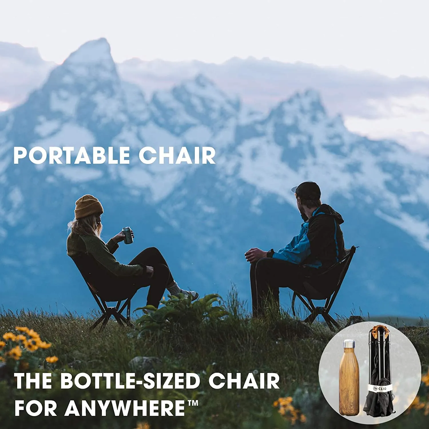 CLIQ Camping Chair - Most Funded Portable Chair in Crowdfunding History. | Bottle Sized Compact Outdoor Chair | Sets up in 5 Seconds | Supports 300Lbs | Aircraft Grade Aluminum