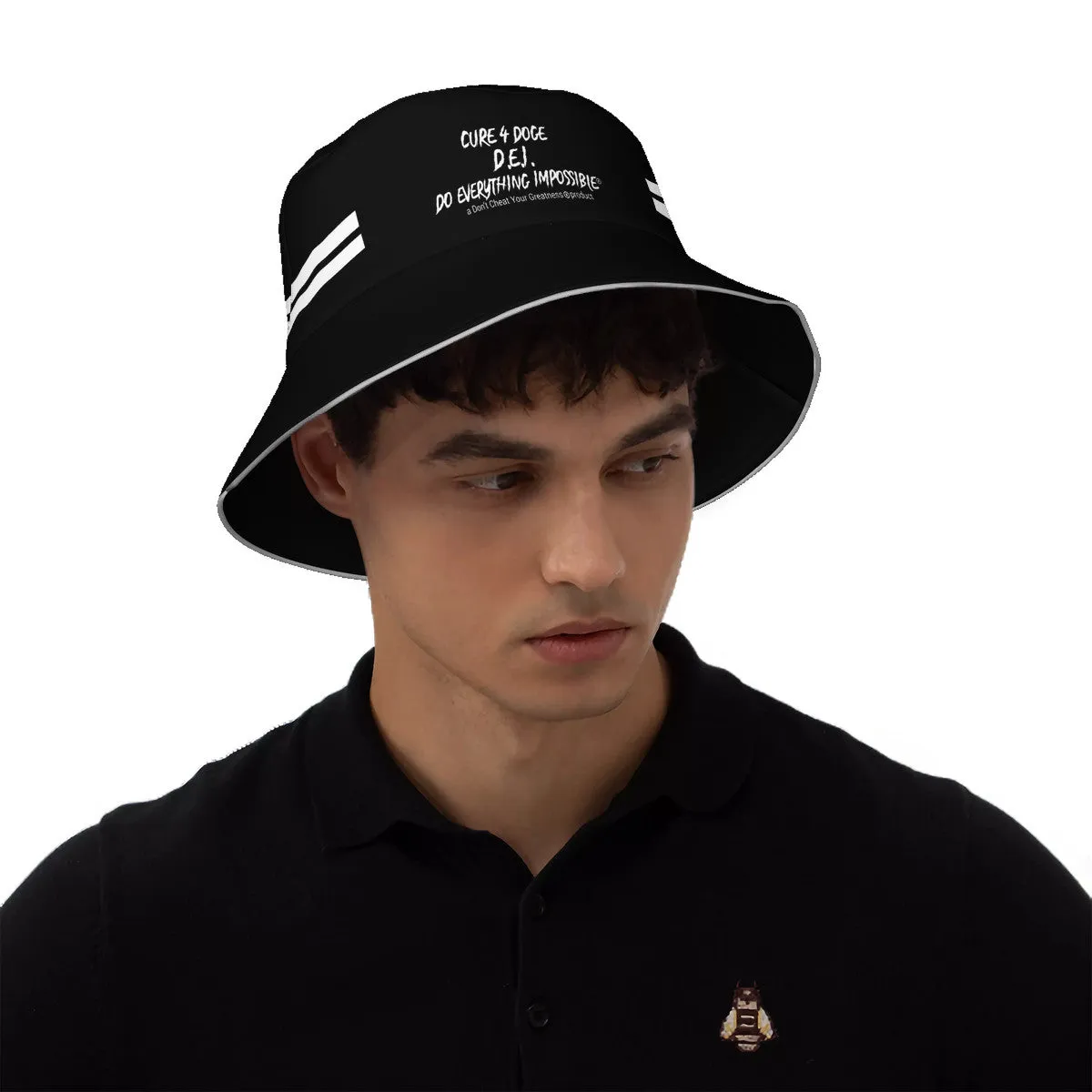 Cure 4 Doge White Logo & Stripes Reflective Bucket Hat