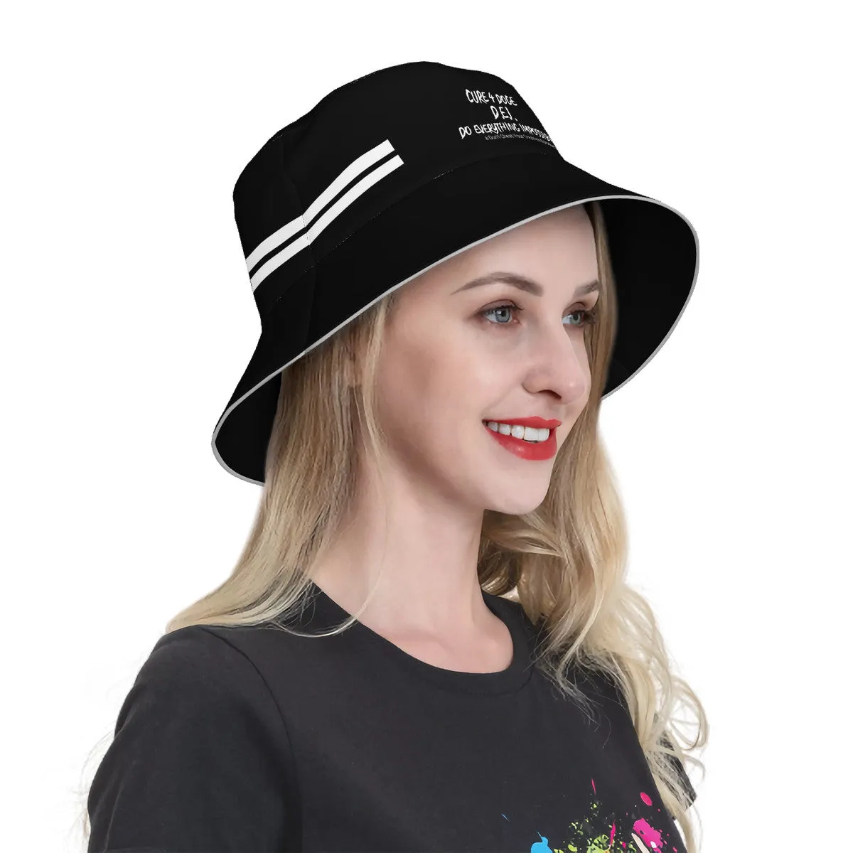 Cure 4 Doge White Logo & Stripes Reflective Bucket Hat