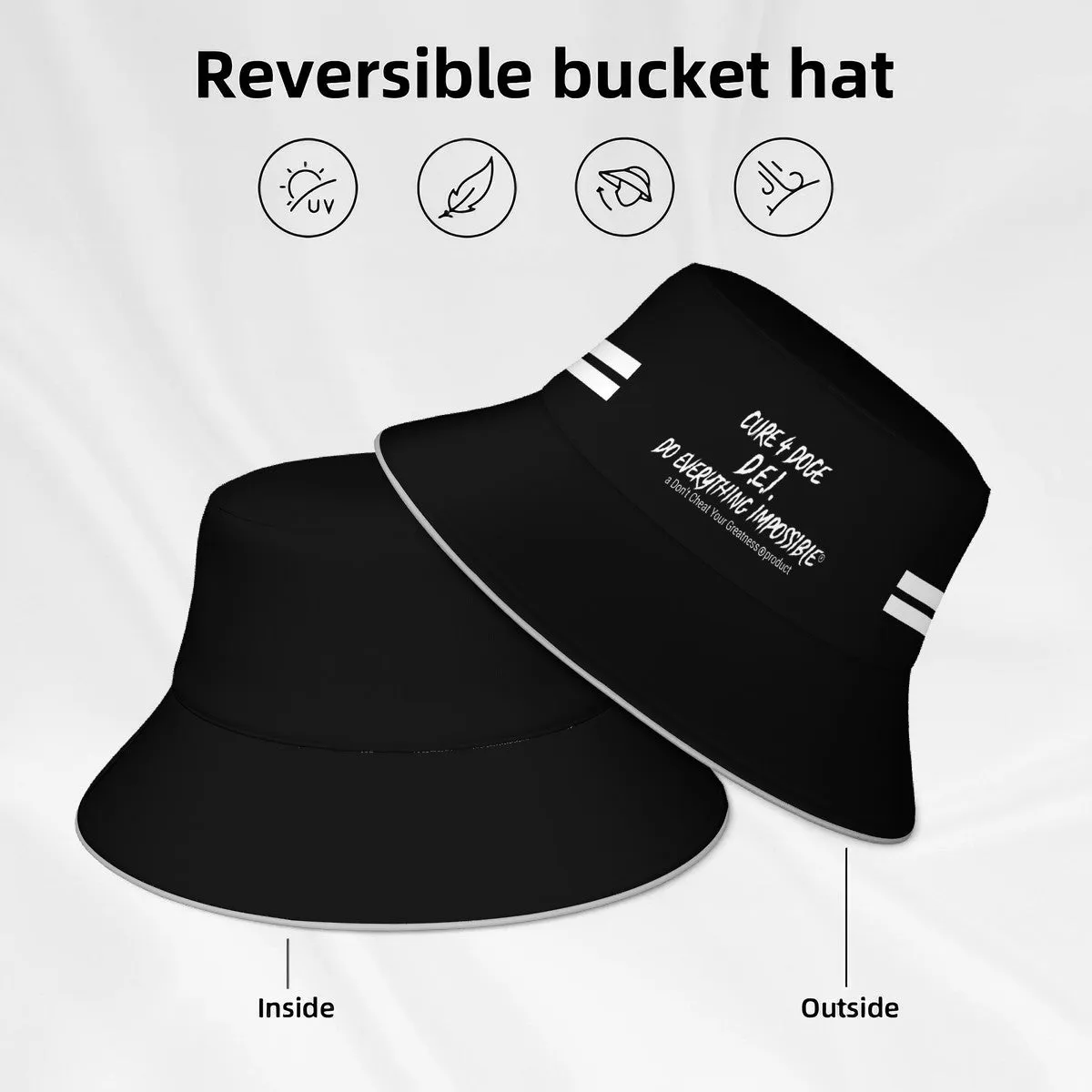 Cure 4 Doge White Logo & Stripes Reflective Bucket Hat