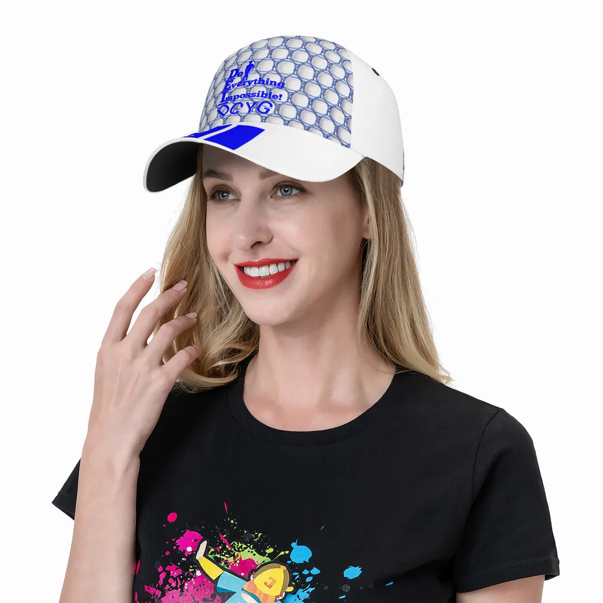 DEI 24 BM Blue logo & White Curved Brim Baseball Cap (AOP)