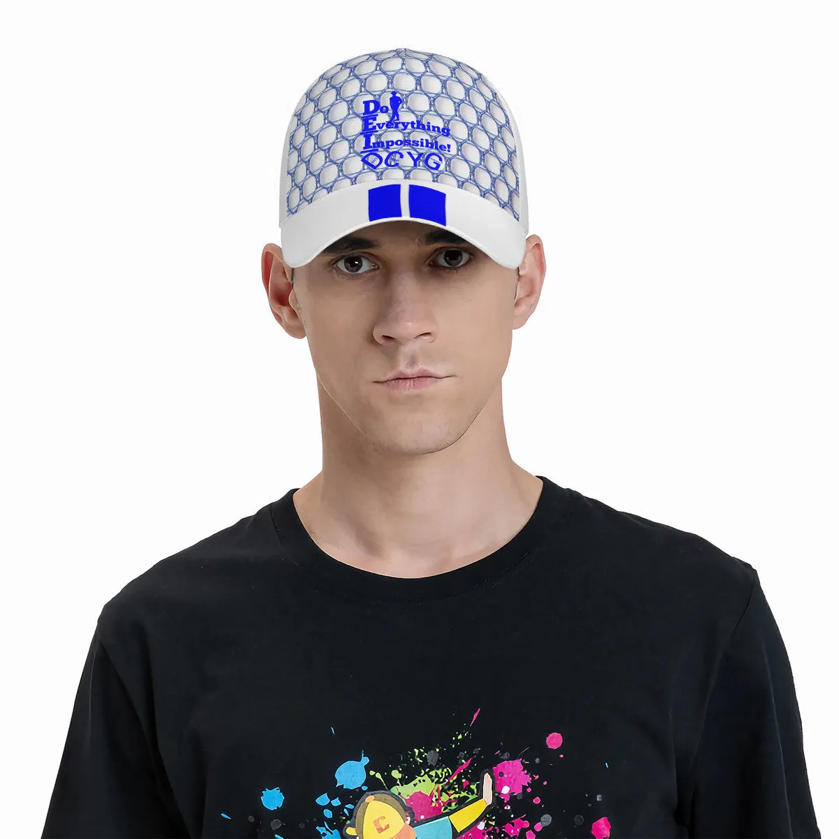 DEI 24 BM Blue logo & White Curved Brim Baseball Cap (AOP)