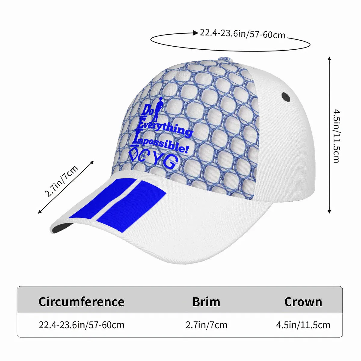 DEI 24 BM Blue logo & White Curved Brim Baseball Cap (AOP)