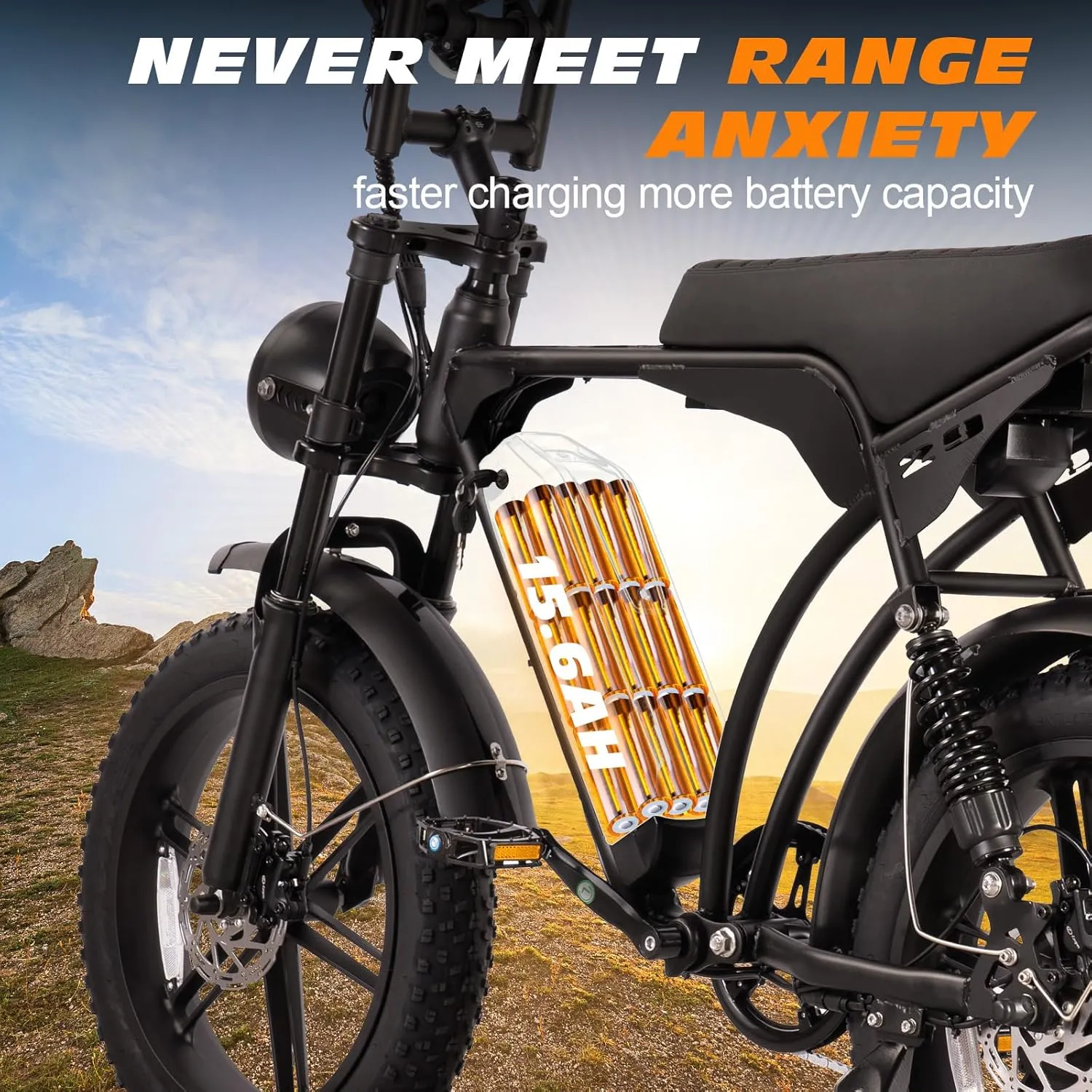 Electric Bike for Adults, Powerful 1000-2000W Motor, 20-24'' Fat Tire Ebikes, 48V15.6-31.2AH Battery,28-34MPH Speed, Full Suspension Hydralic Brakes Electric Dirt Bike