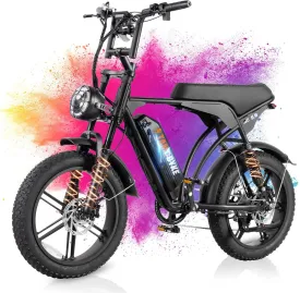 Electric Bike for Adults, Powerful 1000-2000W Motor, 20-24'' Fat Tire Ebikes, 48V15.6-31.2AH Battery,28-34MPH Speed, Full Suspension Hydralic Brakes Electric Dirt Bike