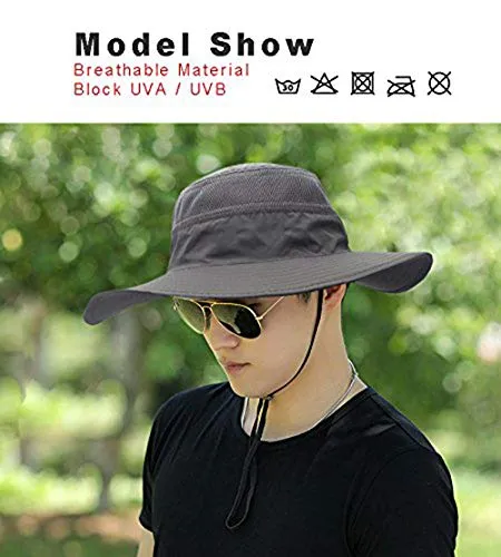 EONPOW Windproof Fishing Hats UPF50  UV Protection Sun Cap Outdoor Bucket Mesh Hat 56-61cm Dark-Khaki