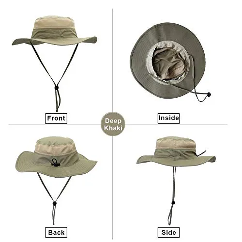 EONPOW Windproof Fishing Hats UPF50  UV Protection Sun Cap Outdoor Bucket Mesh Hat 56-61cm Dark-Khaki