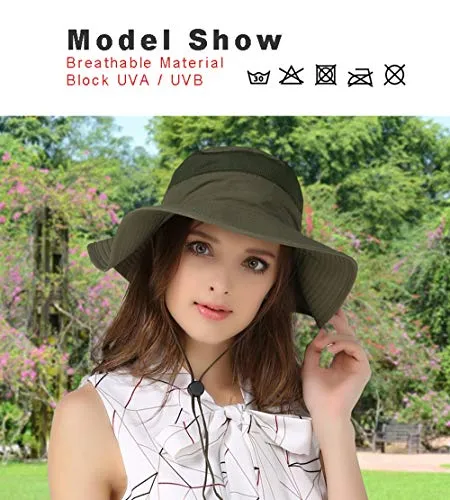 EONPOW Windproof Fishing Hats UPF50  UV Protection Sun Cap Outdoor Bucket Mesh Hat 56-61cm Dark-Khaki
