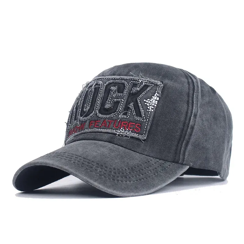 European Unisex Washed Old Cotton ROCK Letter Baseball Cap Embroidery Men And Women Cap Outdoor Sun Hat Adjustable