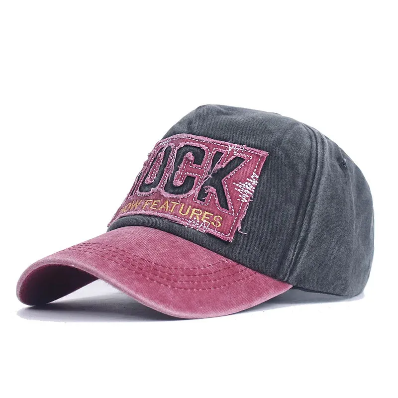European Unisex Washed Old Cotton ROCK Letter Baseball Cap Embroidery Men And Women Cap Outdoor Sun Hat Adjustable