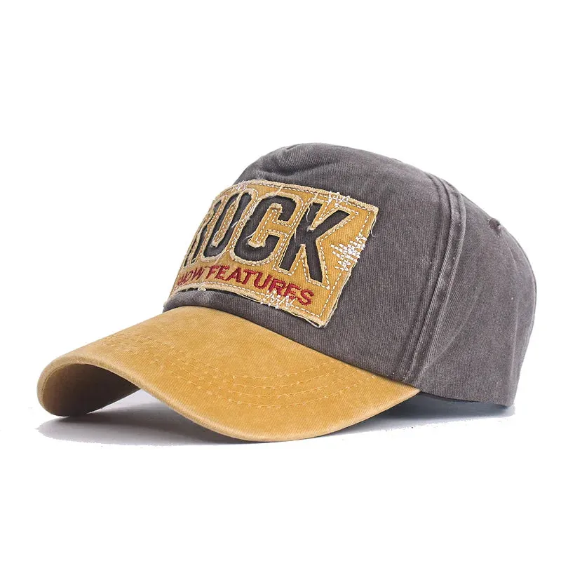 European Unisex Washed Old Cotton ROCK Letter Baseball Cap Embroidery Men And Women Cap Outdoor Sun Hat Adjustable