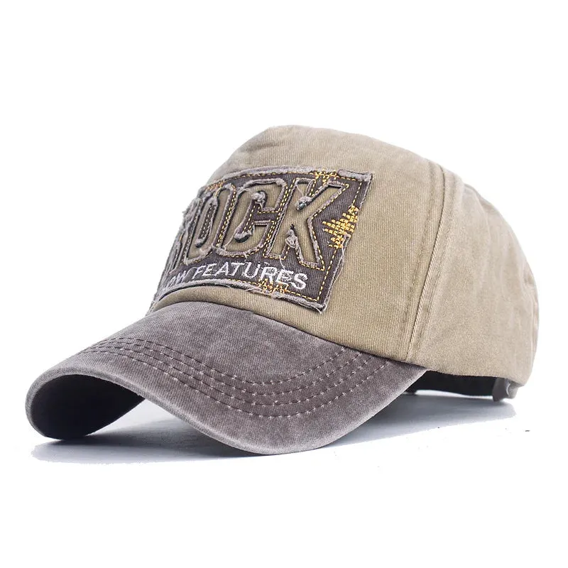 European Unisex Washed Old Cotton ROCK Letter Baseball Cap Embroidery Men And Women Cap Outdoor Sun Hat Adjustable