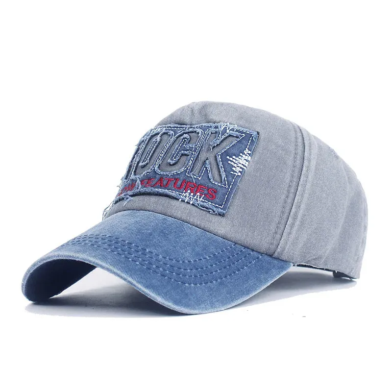 European Unisex Washed Old Cotton ROCK Letter Baseball Cap Embroidery Men And Women Cap Outdoor Sun Hat Adjustable