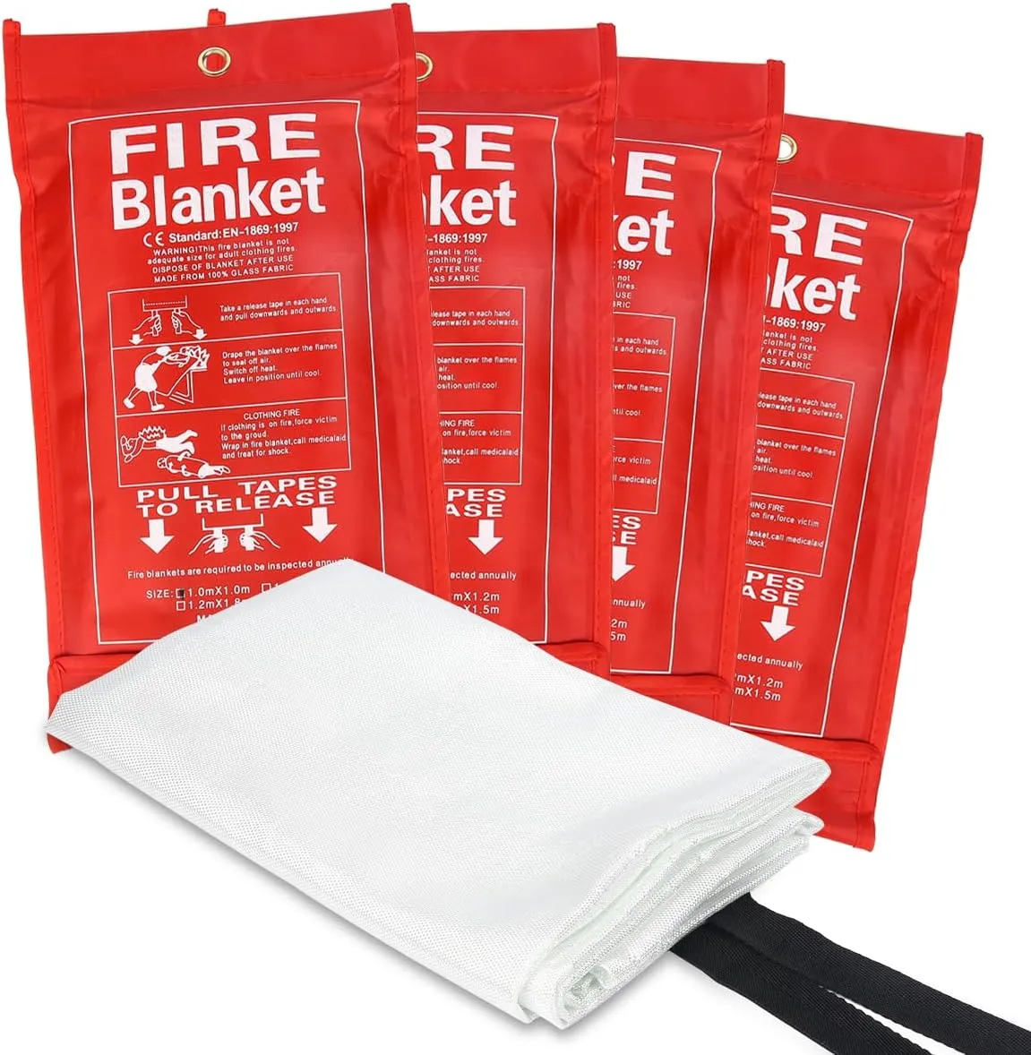 Fire Blankets Emergency - 4 Pack 40"x40" for Home and Kitchen, Fire Retardant, Fiberglass, Extinguisher, Fireproof for Camping