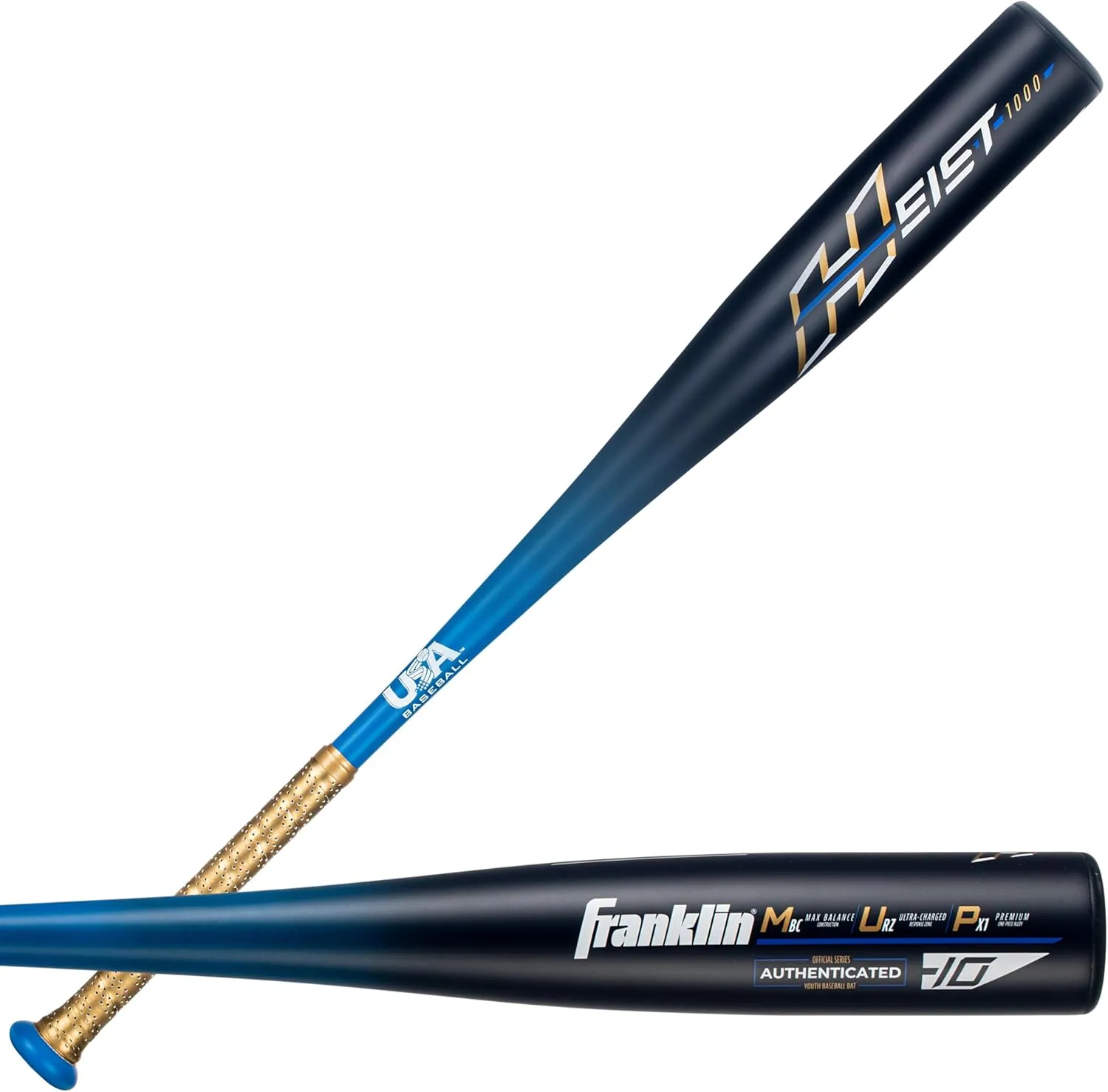 Franklin Sports Youth Baseball Bat - Heist Kids Baseball Bats for Ages 8-12 - 2 5/8" Inch Big Barrel Kids Metal Bat - Youth Drop -9   -10 Aluminum Bats - USA Baseball - 26" to 30" Bats