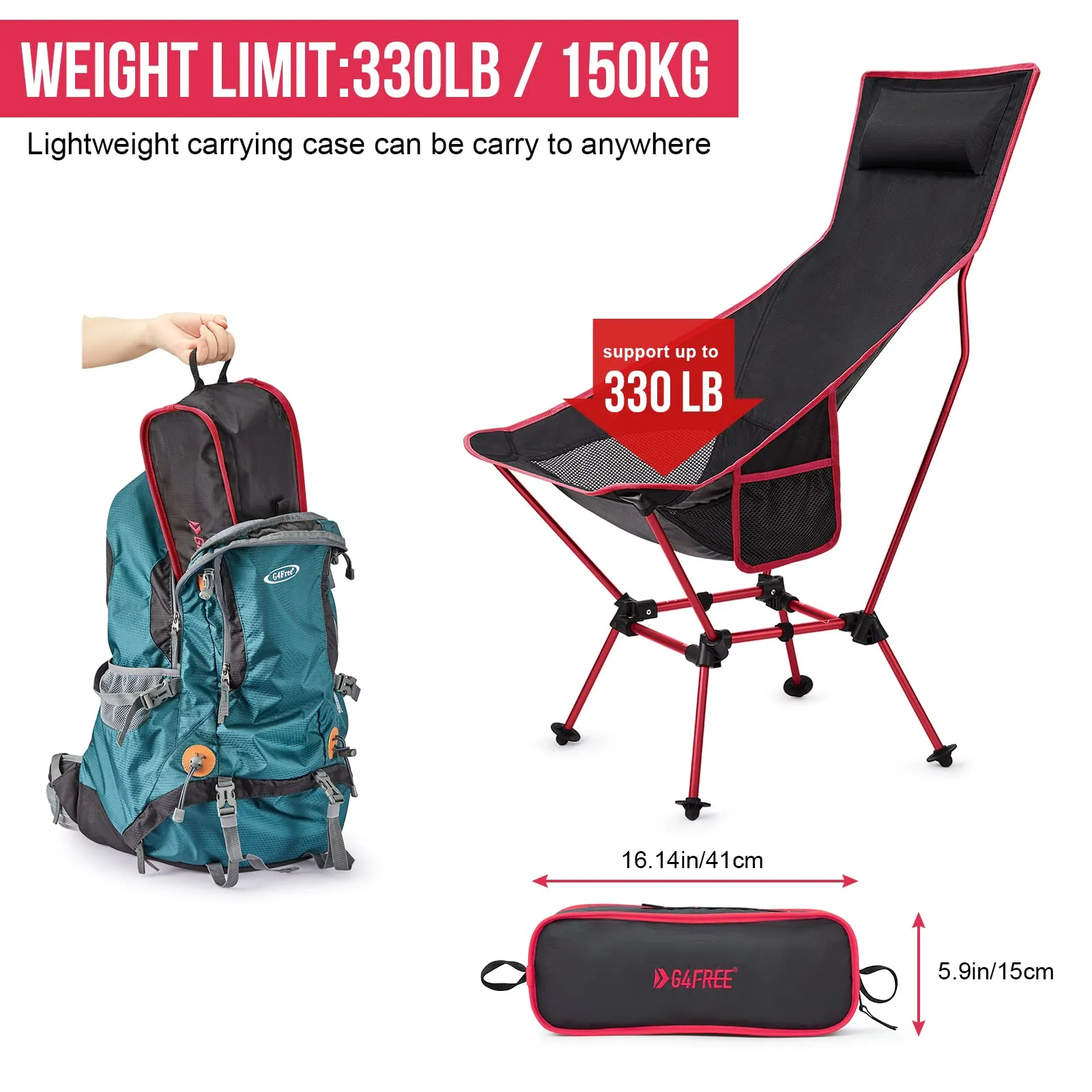 G4Free Lightweight Portable High Back Camp Chair