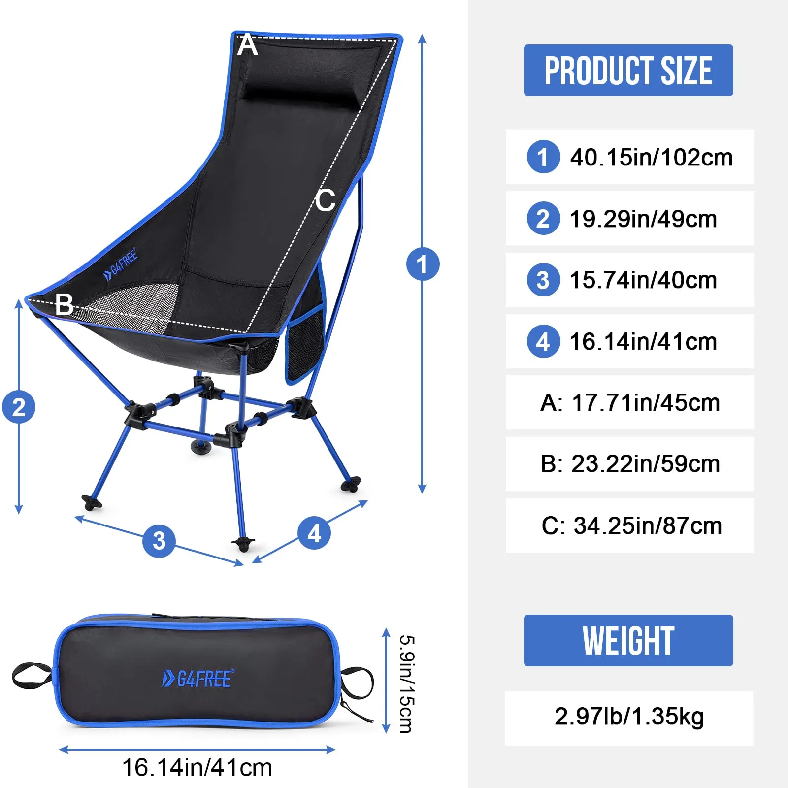 G4Free Lightweight Portable High Back Camp Chair