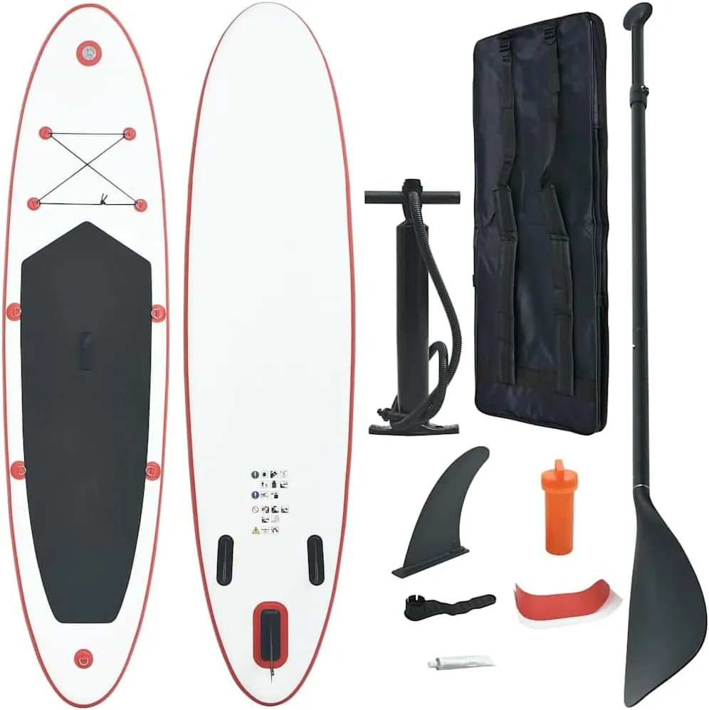 Inflatable Stand Up Paddle Board Set with Oar and Accessories, Red and White Design, 141.7 Inch Length