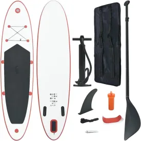 Inflatable Stand Up Paddle Board Set with Oar and Accessories, Red and White Design, 141.7 Inch Length