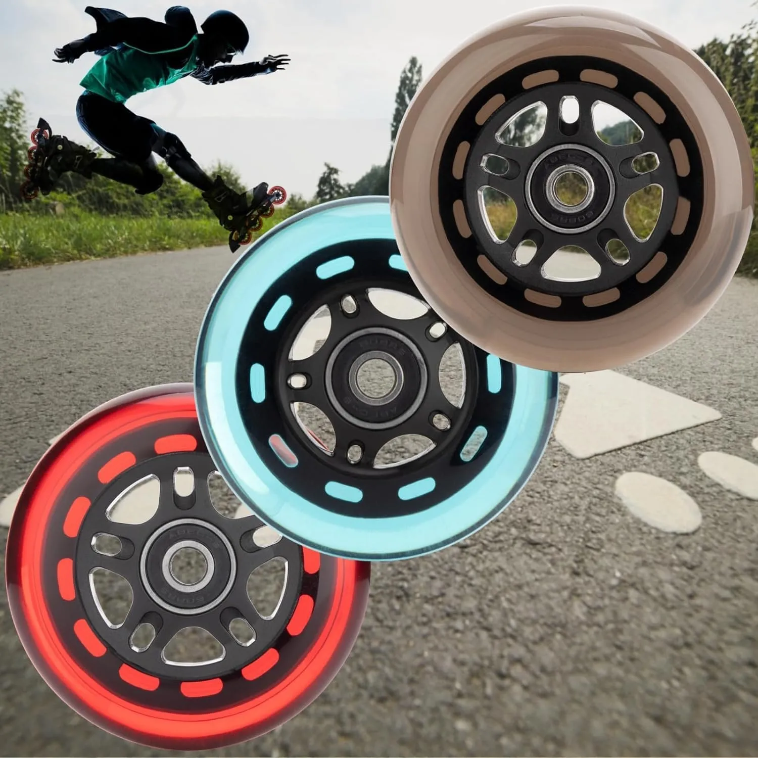 Inline Skate Wheels Outdoor & Indoor Inline Skate Replacement Wheels 85a Roller Hockey Wheels w/Bearings ABEC-9 & Floating Spacers, 64mm 70mm 72mm 76mm 80mm 84mm 90mm Dia, 4-Pack (76mm, Red)