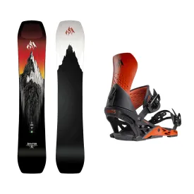 Jones Men's Aviator 2.0 Snowboard 2025   Jones Men's Orion Snowboard Bindings (Safety Red) Package