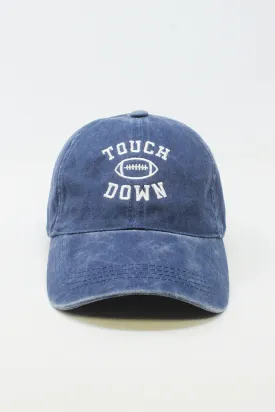 LCAP636 - Touch Down with Football Embroidered on Vintage Wash Cotton Cap