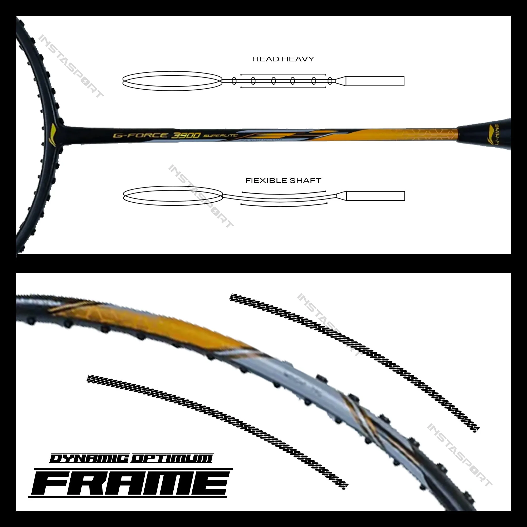Li-Ning GForce 3900 Superlite Badminton Racket (Black/ Gold)