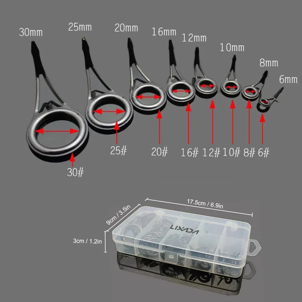 Lixada 75pcs Various Sizes Fishing Rod Guide Tip Fishing Line Spinning Guide Eyes Rings Tip Top Repair Kit Set