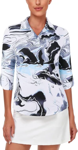 LURANEE Womens Golf Shirt Quick Dry 3/4 Sleeve T Shirts 2-Buttons Polo Workout Tops UPF 50  Shirts S-2XL