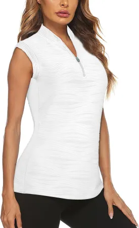 LURANEE Women's Sleeveless Golf Shirt Zip Up Tennis Quick Dry Workout Polo Tank Tops for Women