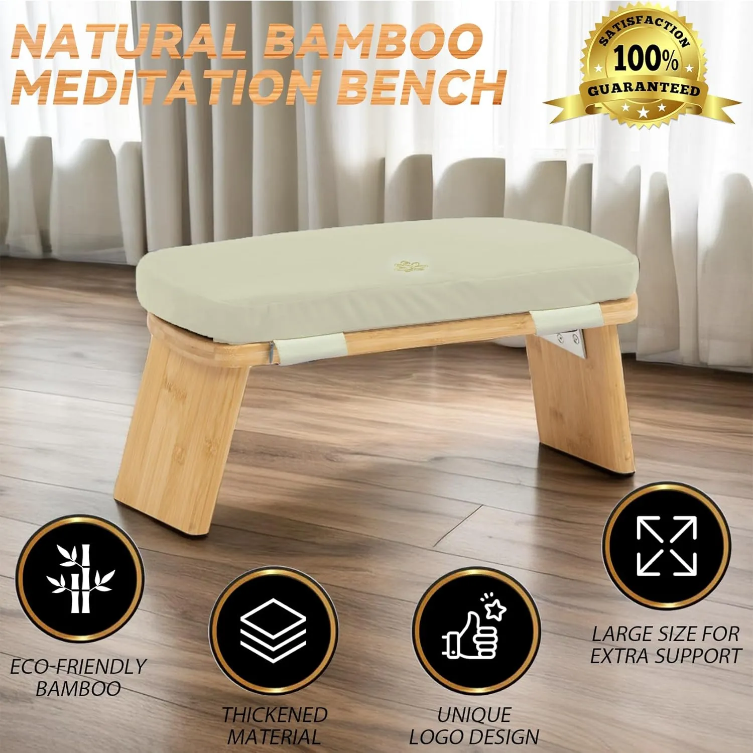 Meditation Bench, Bamboo Meditation Stool, Folding Kneeling Meditation Bench, Seiza Prayer Bench, Prayer Bench with Meditation Cushion, Kneeling Stool (Beige)