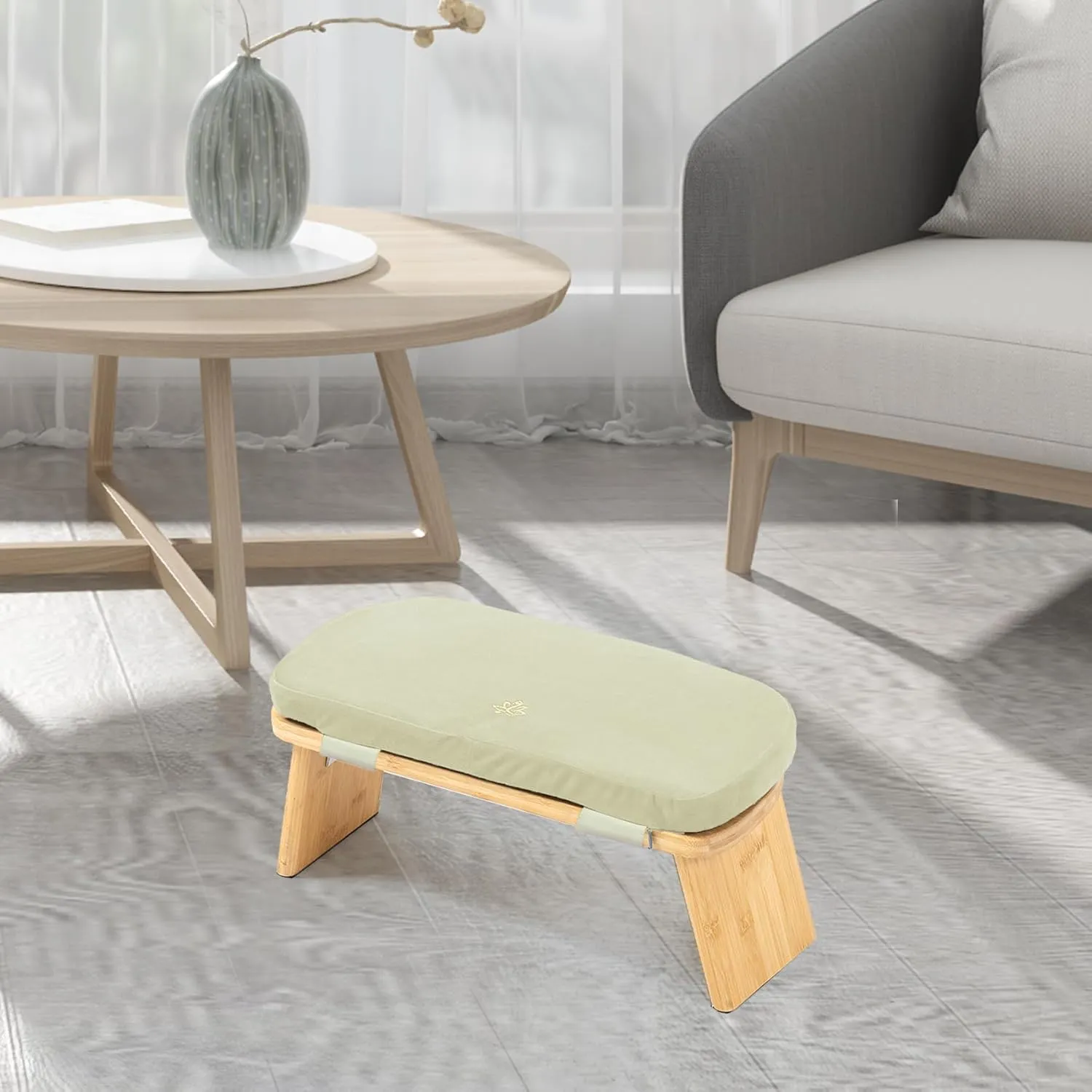 Meditation Bench, Bamboo Meditation Stool, Folding Kneeling Meditation Bench, Seiza Prayer Bench, Prayer Bench with Meditation Cushion, Kneeling Stool (Beige)